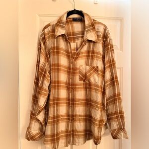 Lane Bryant Brown and Cream Plaid Button-Down Shirt